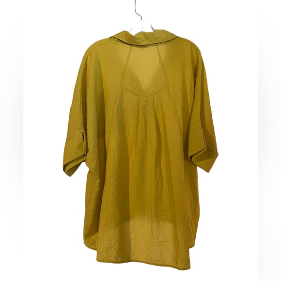 Umgee Pleated Batwing Short Sleeve Button Up Top , Mustard - Picture 4 of 6